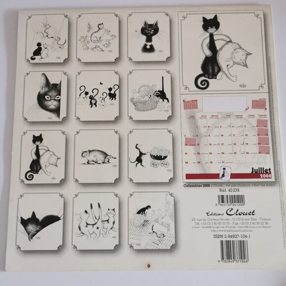 Cats 2008 Calendar Alfred Dubout DAMAGE French Art Cute Cats Kittens - Picture 12 of 12